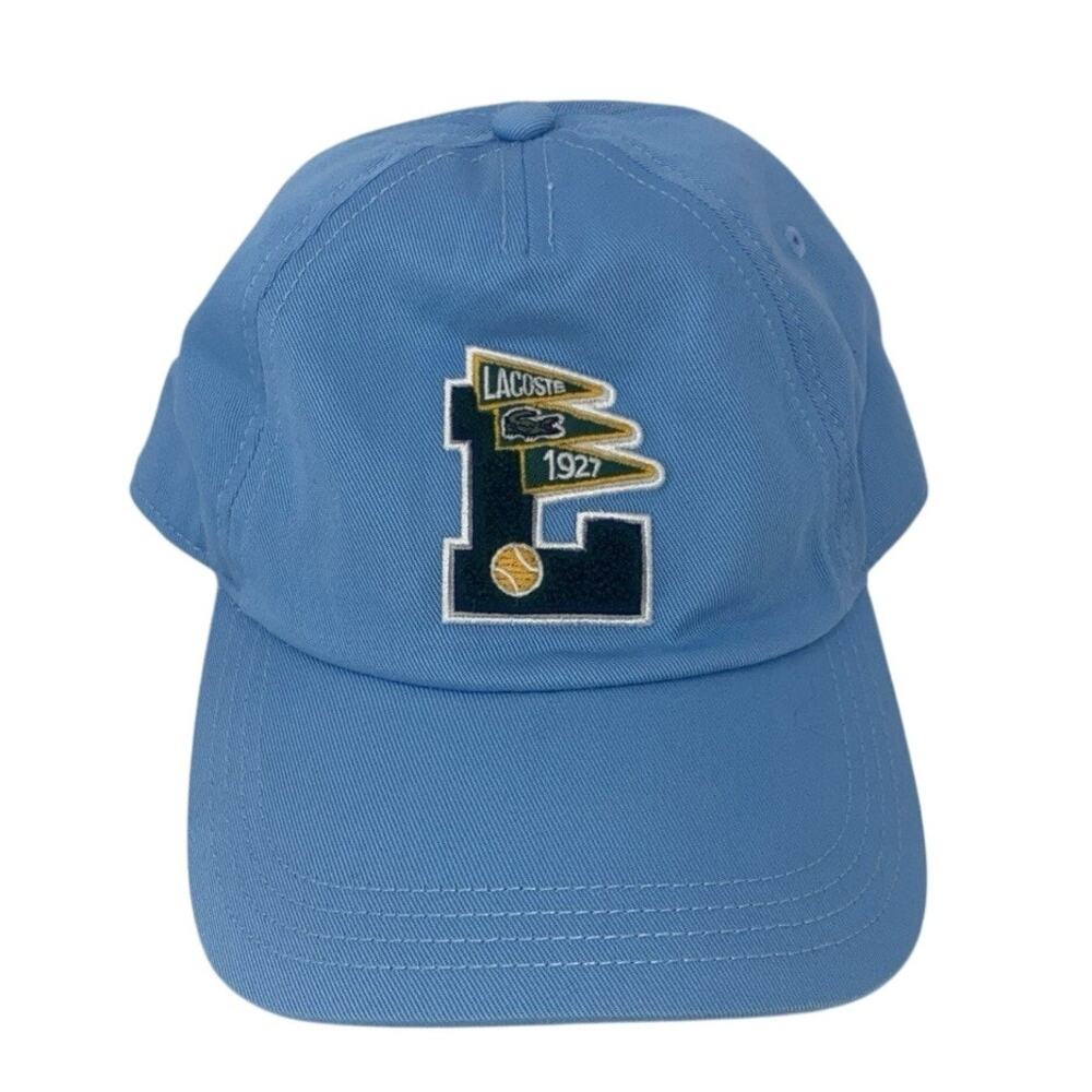 Lacoste Hat Cap Strap Back Mens One Size Barbeau Blue Tennis 1927 Patch Pennants